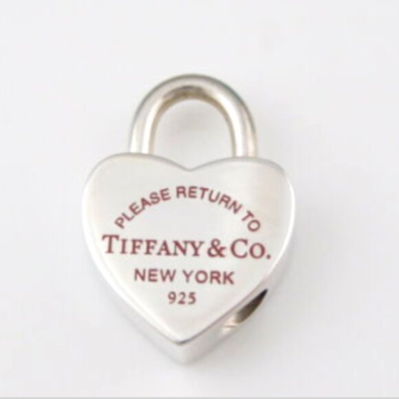 Return to Tiffany Red Enamel Heart Padlock Lock Charm Pendant 4 Necklace  Brace - Picture 3 of 5